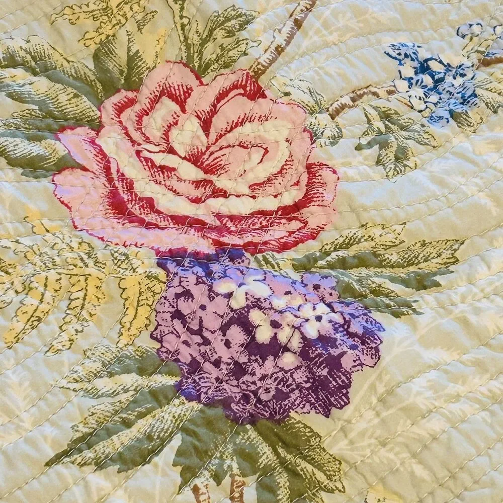 MaryJane’s Home Floral King Comforter Shams Quilt Cottagecore Prarie Bloom Green